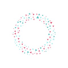 Colorful geometric triangles frame - wreath. Abstract vector background with colorful triangle shapes consisting of spherical geometric particles. Triangles dot frames colorful dot halftone.