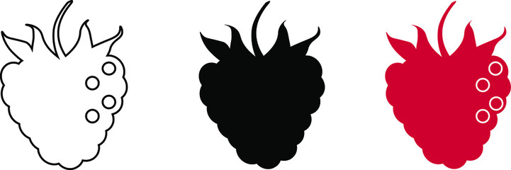 Vector icon or logo depicting three raspberries or strawberries isolated on white background. Can be used to create and print a brand logo.