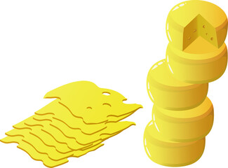 Cheese slices and cheese heads isolated on white background. Vector badge or logo that can be used for design and printing