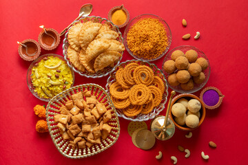 Obraz na płótnie Canvas Diwali snacks/Diwali faral/Festival food items/Festival snacks from Maharashtra, India