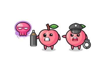 peach cartoon doing vandalism and caught by the police