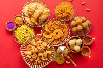 Obraz na płótnie Canvas Diwali snacks/Diwali faral/Festival food items/Festival snacks from Maharashtra, India