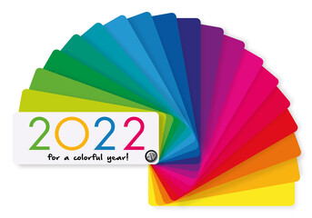Fototapeta Carte de voeux 2022 décorative, aux couleurs vives, présentant le concept de la diversité et du choix, avec comme symbole un nuancier multicolore. obraz
