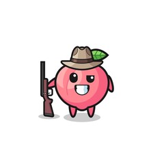 peach hunter mascot holding a gun