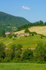 Naklejka premium Rural landscape along the road from Pavullo nel Frignano to Polinago, Emilia-Romagna.