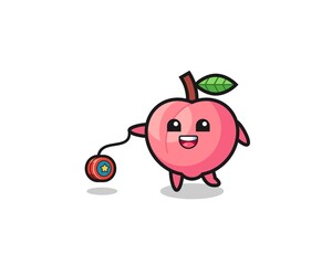 cartoon of cute peach playing a yoyo