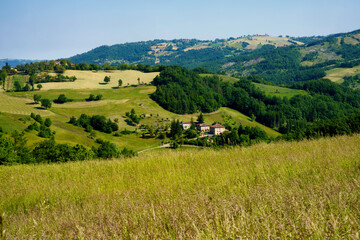 Rural landscape along the road from Pavullo nel Frignano to Polinago, Emilia-Romagna.