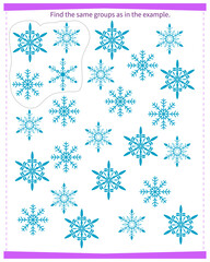  A game for children. Find all groups of snowflakes and circle them as shown in the sample.