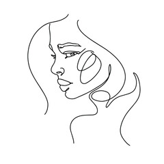 Abstract face one line drawing. Beautiful Woman Portrait minimalistic style. Vector illustration 