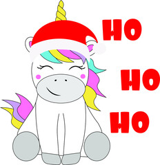 christmas unicorn in santa hat vector illustration