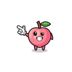 peach mascot pointing top left
