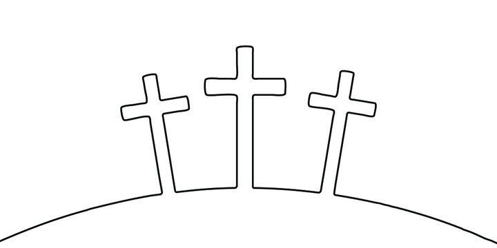 recommend clip art: Religious linear cross. Easter background with calvary. Hill with cross. Vector illustration.