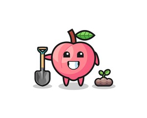 cute peach cartoon is planting a tree seed