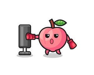 peach boxer cartoon doing training with punching bag