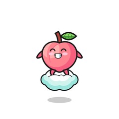 cute peach illustration riding a floating cloud