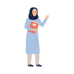 Muslim business woman with documents folder, flat vector illustration isolated.
