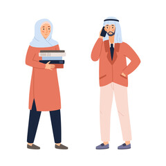 Arabic Muslim business people or office employees, vector illustration isolated.