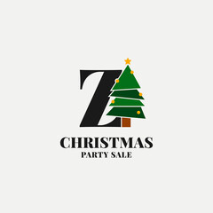 letter Z with christmas tree decoration for celebrating december sale or party initial icon
