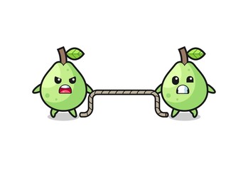 cute guava character is playing tug of war game