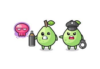 guava cartoon doing vandalism and caught by the police