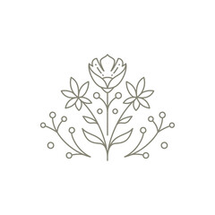 Florist decorative monochrome emblem with flower, stem, berries and leaves logo vector illustration