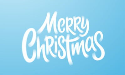 Merry Christmas Handwriting Lettering.White frosted letters on a blue background. Merry Christmas lettering for postcard, banner, poster. Vector illustration