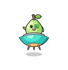 guava cartoon riding a future spaceship