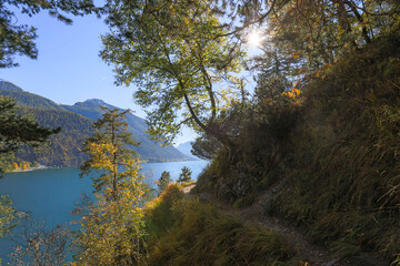 Fototapeta na wymiar Achensee ( Lake Achen) autumn landscape gaisalmsteig