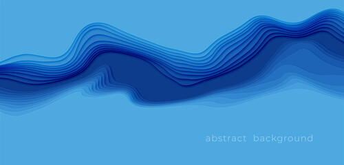 Cut out paper design style Blue abstract background. Blue papercut background for presentation, cover, banner, website template. Vector illustration