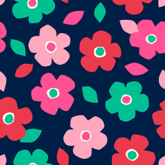 Colorful cute hand drawn floral seamless pattern background.