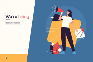 Vector illustration on the subject of hiring, new employees recruiting, announcement and promotion. Editable stroke