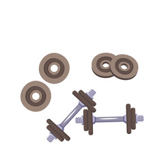 Obraz na płótnie Canvas Dumbbells with additional weight discs for sports and exercise. Vector illustration of sports equipment in flat style for the gym or fitness club, workout muscle at home