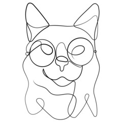 Cat doodle in abstract hand drawn style. Continuous one line drawing of cat silhouette isolated on white background. Cat for company logo identity. Vector Illustration for magazine, background, tattoo