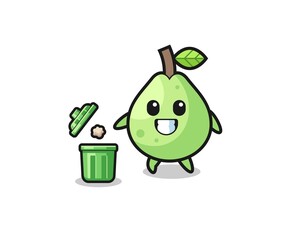 illustration of the guava throwing garbage in the trash can