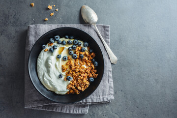 Homemade granola muesli with yogurt