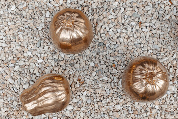 Gold and bronze pumpkins.Halloween.