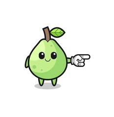 guava mascot with pointing right gesture