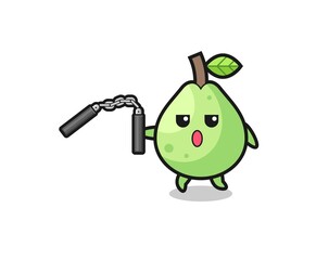 cartoon of guava using nunchaku