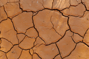 Dry cracked clay. Dry soil surface with deep cracks textured background.