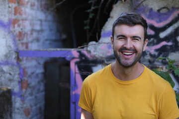 Young man smiling close up