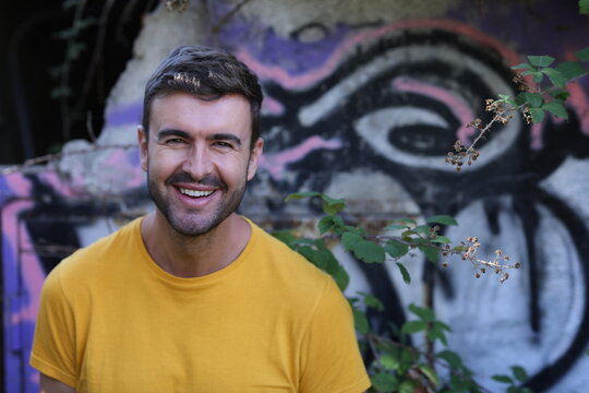 Young man smiling close up