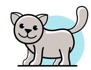 Little kitty funny vector flat style cartoon isolated on white, domestic cat cute and adorable.