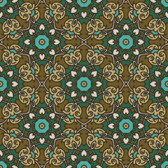Vector seamless background. Endless colorful texture. Use for wallpaper, textile, book cover, clothes. In brown and green colors
