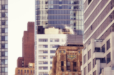 Manhattan diverse architecture, color toning applied, New York City, USA.