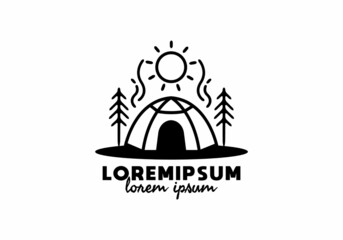 Line art illustration graphic of camping