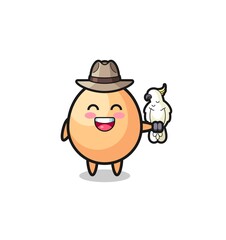 egg zookeeper mascot with a parrot