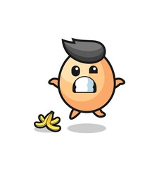 egg cartoon is slip on a banana peel