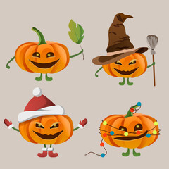 set of pumpkins to Halloween