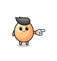 egg mascot with pointing right gesture