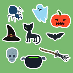 vector with halloween icons on green background